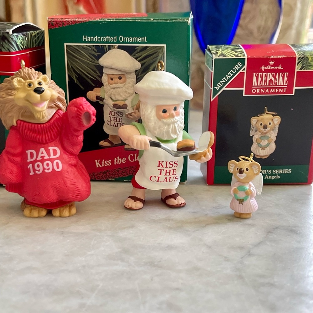3 NOS Hallmark Keepsake Ornaments in Box Dad 90 Kiss The Claus 88 Nature’s Angel